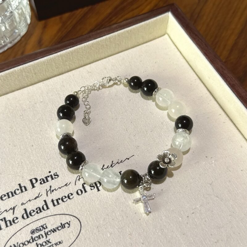 Black obsidian and blue moonstone bracelet