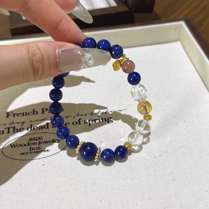Lapis Lazuli, Clear Quartz, and Strawberry Quartz Bracelet